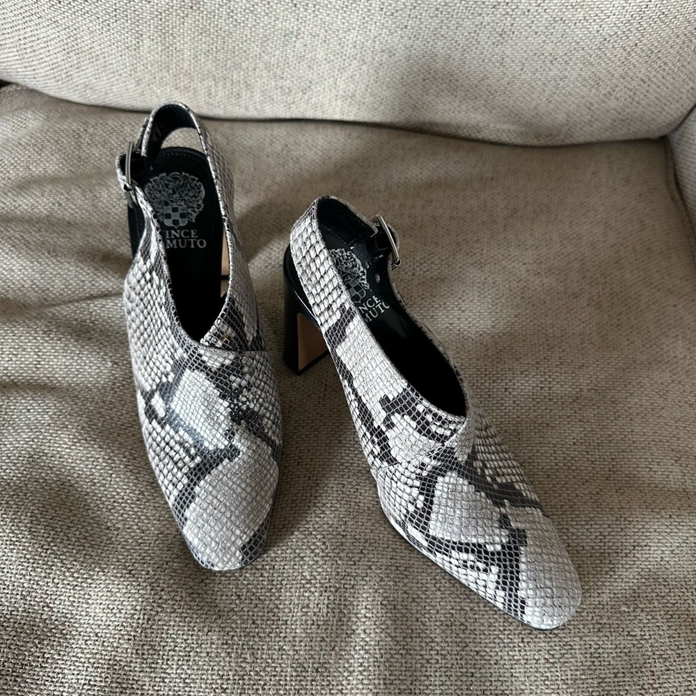 Snakeskin Black Slingback Heels Genuine Leather Silver Maximalist Animal Print